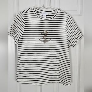 Cynthia Rowley Black and White Striped Anchor Tee